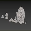 Stone Wood Structure with Carved Door and Natural Textured Surfaces