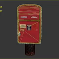 Red Post Box With Classic Design Postal Emblem Stickers And Concrete Base