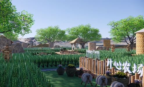 Modern Farm Rice Farmland Landscape Happy Farm Rice Field Restaurant Picnic Campground Concert Sketch Base 3d model