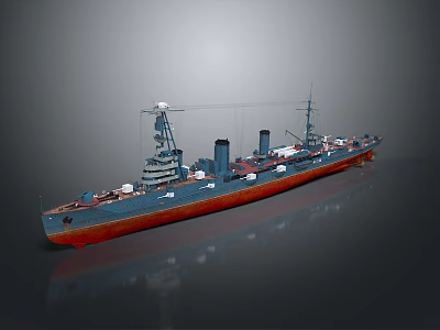 3D Rendered Warship With Blue Upper And Red Lower Hull 3d model