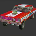 Vintage Red And White Modified Car With Exposed Engine Thornhill Graphics And V8 550 Plate
