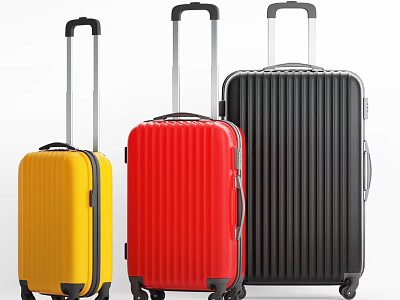 Yellow Red and Black Hard Shell Suitcases with Telescopic Handles and Rolling Wheels 3d model