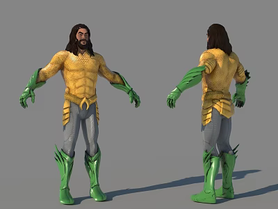 Game Movie Character With Long Hair Yellow Muscular Top And Green Armor 3d model