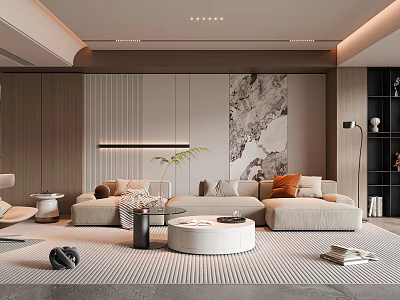 Modern Living Room Interior Design With Light Colored Sofa Coffee Table And Wall Artwork 3d model