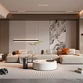 Modern Living Room Interior Design With Light Colored Sofa Coffee Table And Wall Artwork 3d model