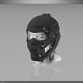 Black Tactical Helmet With Metal Accents And Ventilation Holes On White Mannequin Head