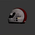 Detailed Sculpture Carving of White Red Race Helmet with Brand Logos and Autograph