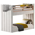 Modern Wooden Bunk Bed With Upholstered Headboard Checkered Blanket And Colorful Pillows