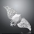 White Wing Shaped Fashion Brooch With Textured Design And Central Geometric Stone