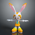 3D Orange White Rabbit Game Movie Character With Yellow Shoes Blue Bow And Outstretched Arms