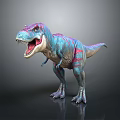 Vibrant Blue And Pink Striped T Rex Dinosaur With Open Mouth Sharp Teeth