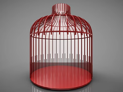 Red Cage Shaped Decorative Room Divider For Modern Home Interior Design 3d model