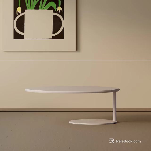 Minimalist Sofa And Coffee Table Set With Oval White Table And Beige Wall Artwork 3d model 