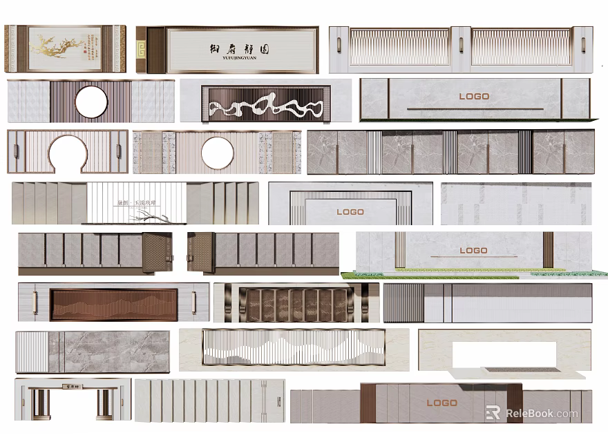 Feature Wall Design Concepts With Various Materials Textures And Branding Elements 3d model