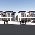 Modern Townhouses Exterior Design With White Facade Large Glass Windows Multiple Units And Greenery