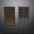 Vintage Wooden Display Cabinets With Glass Doors And Drawers In Different Colors