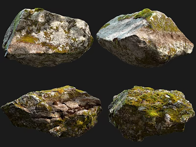 Natural Stone And Wood With Moss Covered Textures And Rough Surfaces For Design Projects 3d model