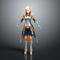 3D Fantasy Female Character With Blonde Hair Blue White Golden Armor Design