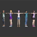 Six Game Movie Cartoon Characters With Different Hairstyles Various Outfits Standing Arms Outstretched