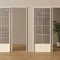 Sliding Doors White Framed Glass with Grid Design in Light Room Herringbone Floors