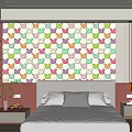 Colorful Bunny Pattern Bed Accent Wall In Bedroom
