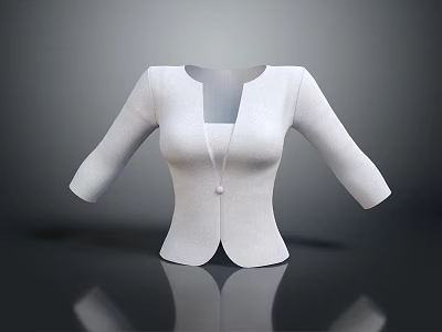 White Open Front Cardigan With Three Quarter Sleeves And Knitted Fabric 3d model