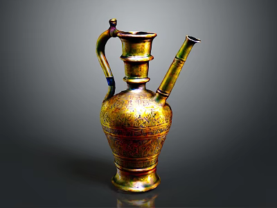 Golden Decorative Pitcher With Intricate Patterns Handle And Spout Design 3d model