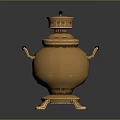 Antique Brass Teapot With Lid Handles And Three Legs On Dark Background