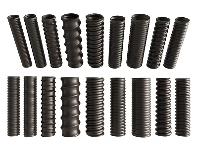 Various Black Corrugated Pipes With Different Structural Designs And Sizes 3d model