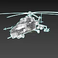 Military Helicopter Featuring Camouflage Paint Large Rotors and Mounted Weapons System