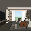 Neutral Toned Living Room Interior With Beige Sofa TV Rug Large Window And Green Plants