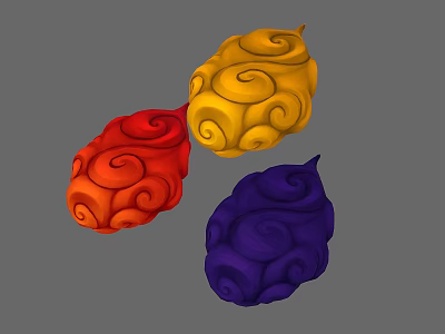 Artistic Colorful Spiral Patterned Cloud Shaped Decorative Items in Red Yellow Blue 3d model