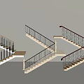 Multiple Staircase Designs With Decorative Railings And White Steps 3d model