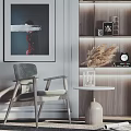Modern Accent Chair in Stylish Interior with Side Table Dried Pampas Grass and Artwork