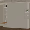 Modern White Built-in Wardrobe With Open Shelves Lighting Books Storage And Decorative Plants