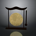 Traditional Gong Instrument With Wooden Frame Round Metal Disc Hanging Mallet And Sturdy Base