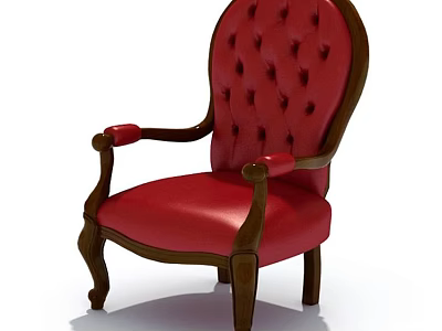 Classic Red Leather Dining Chair With Tufted Backrest Wooden Frame And Armrests Design 3d model