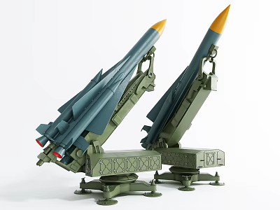 Green Missiles with Yellow Tips on Military Launch Platforms as Weapon 3d model