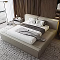 Contemporary Double Bed with Wooden Panel Headboard and Light Frame in Modern Bedroom with Nightstands