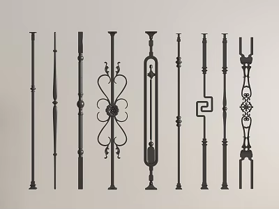 Various Decorative Railing Designs Featuring Intricate Patterns And Ornate Styles 3d model