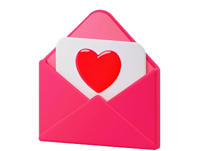 Decorative Ornament Set with Pink Envelope White Card and Red Heart Design 3d model