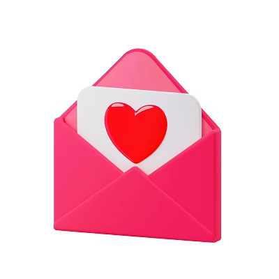 Decorative Ornament Set with Pink Envelope White Card and Red Heart Design 3d model