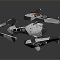 Futuristic SciFi Aircraft Model With Black White Gray Body And Red Accents
