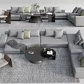 Gray Sectional Sofa Coffee Table Set With Round Table Pillows Throw Blanket And Accent Chairs 3d model