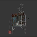 Industrial Metal Tower with Red Accents Antennas and Platform Railings