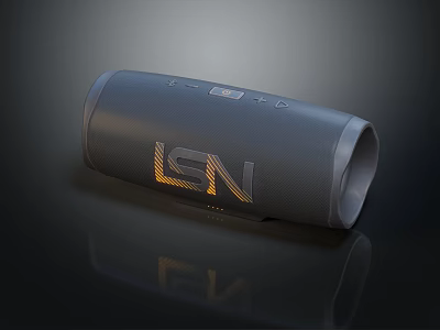 Sleek Black Portable Bluetooth Speaker With Gold LEN Logo And Cylindrical Design 3d model