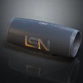 Sleek Black Portable Bluetooth Speaker With Gold LEN Logo And Cylindrical Design
