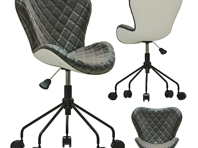 Quilted Pattern Office Chair With Gray White Upholstery High Back And Wheeled Base 3d model