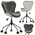 Quilted Pattern Office Chair With Gray White Upholstery High Back And Wheeled Base