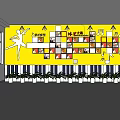 School Art Display Wall With Yellow Background Dancer Silhouette Music Notes Piano Keys Green Plants
